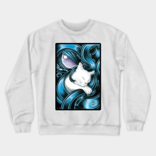 Cthulhu & White Cat Friend - Black Outlined Version Crewneck Sweatshirt